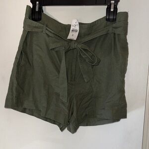 LOFT High Waist Green Tie Shorts
